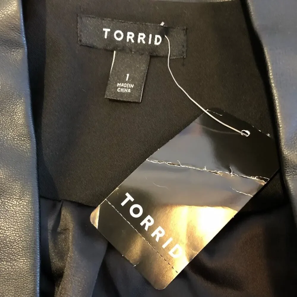 Torrid black faux leather trim open front blazer jacket size 1 or 1X NWT